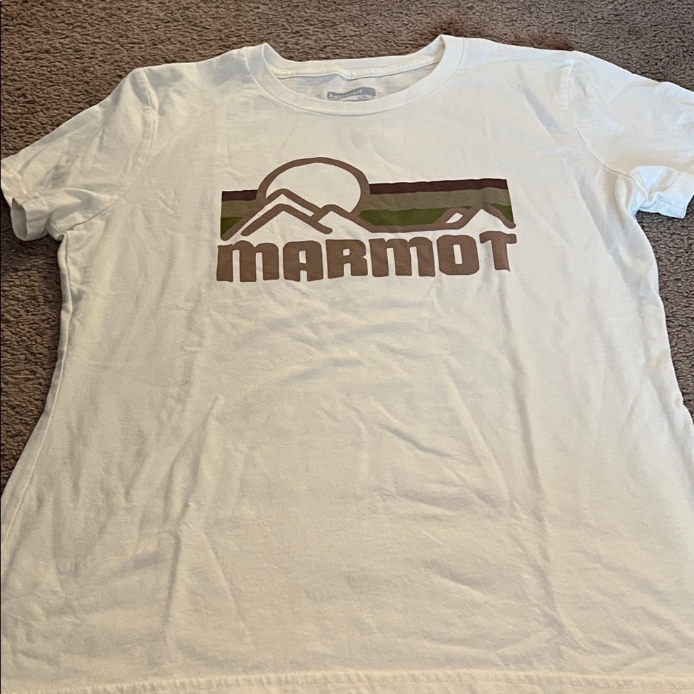 Marmot White Tee with Mountain Graphic